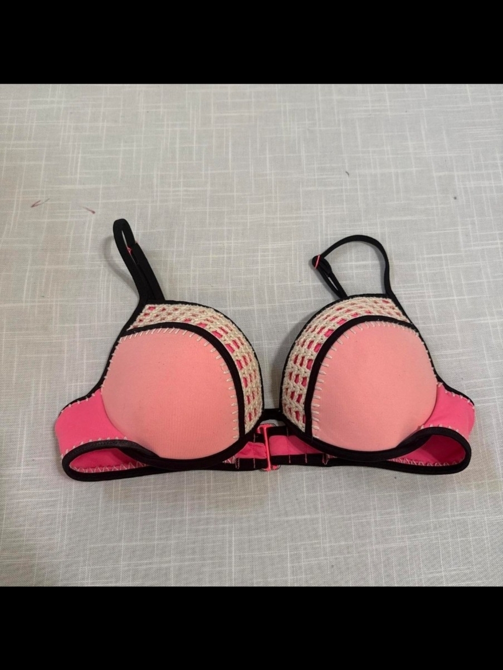 Victoria's Secret Neon Pink & Coral Push-Up Swimsuit with Woven Trim